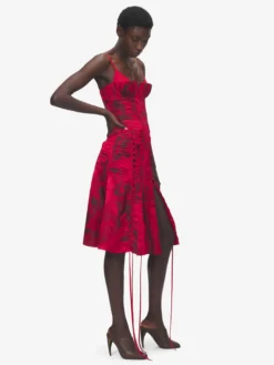 Abito a corsetto in jacquard floreale da Donna in Rosso/Nero