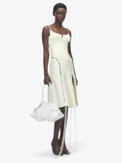 Abito a corsetto in jacquard floreale da Donna in Crema