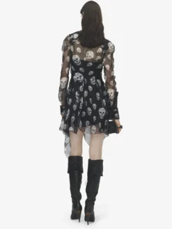 Abito a portafoglio in seta con stampa Skull da Donna in Nero/Bianco