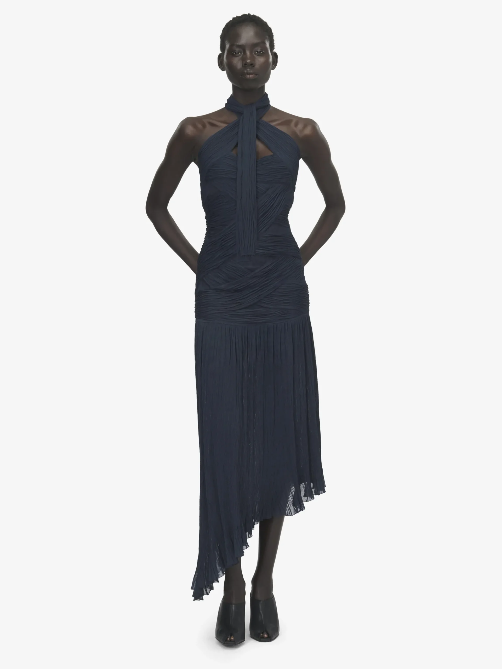 Abito asimmetrico arricciato da Donna in Blu Navy