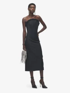 Abito da sera con finiture in crepon da Donna in Nero