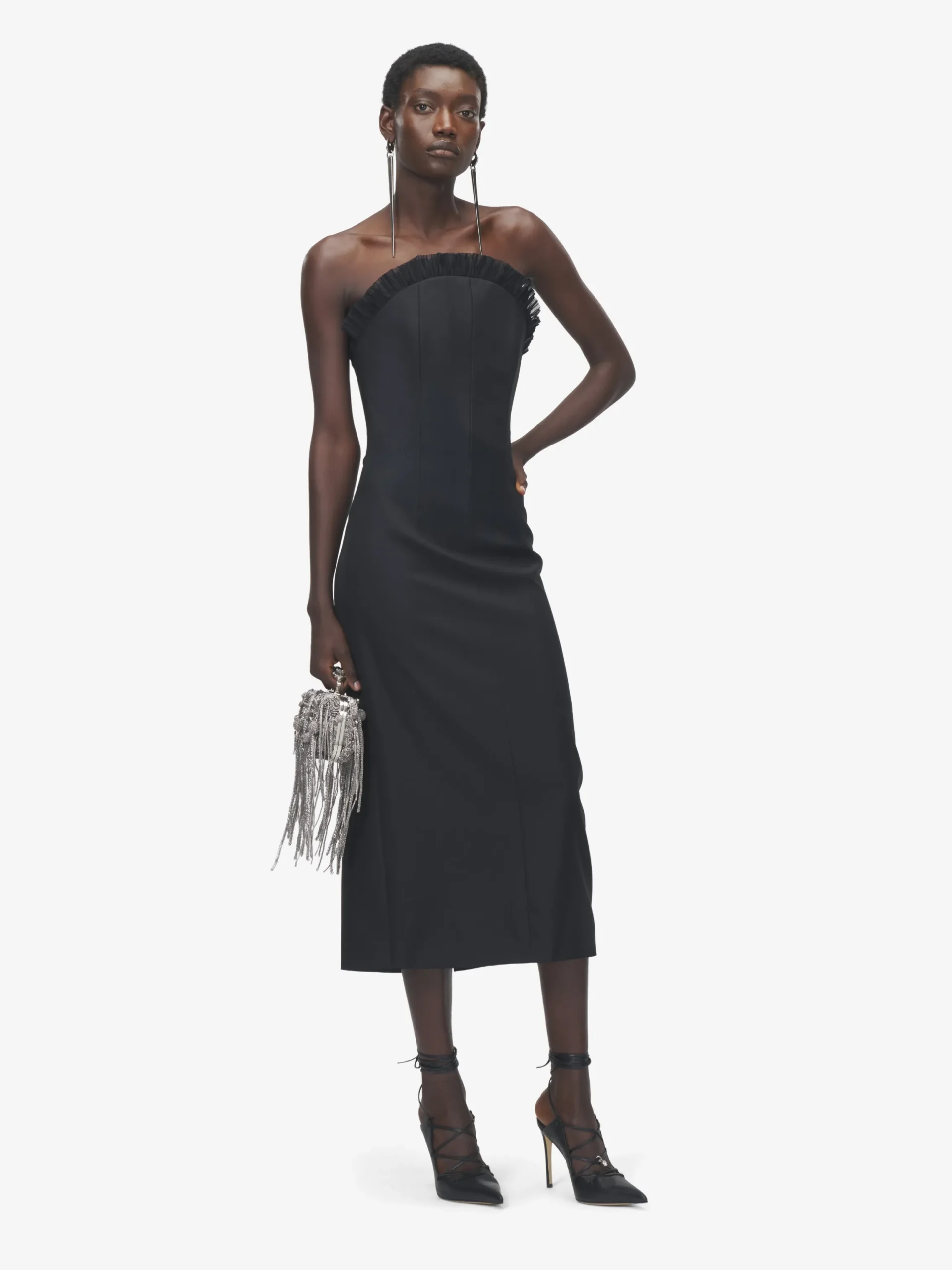 Abito da sera con finiture in crepon da Donna in Nero