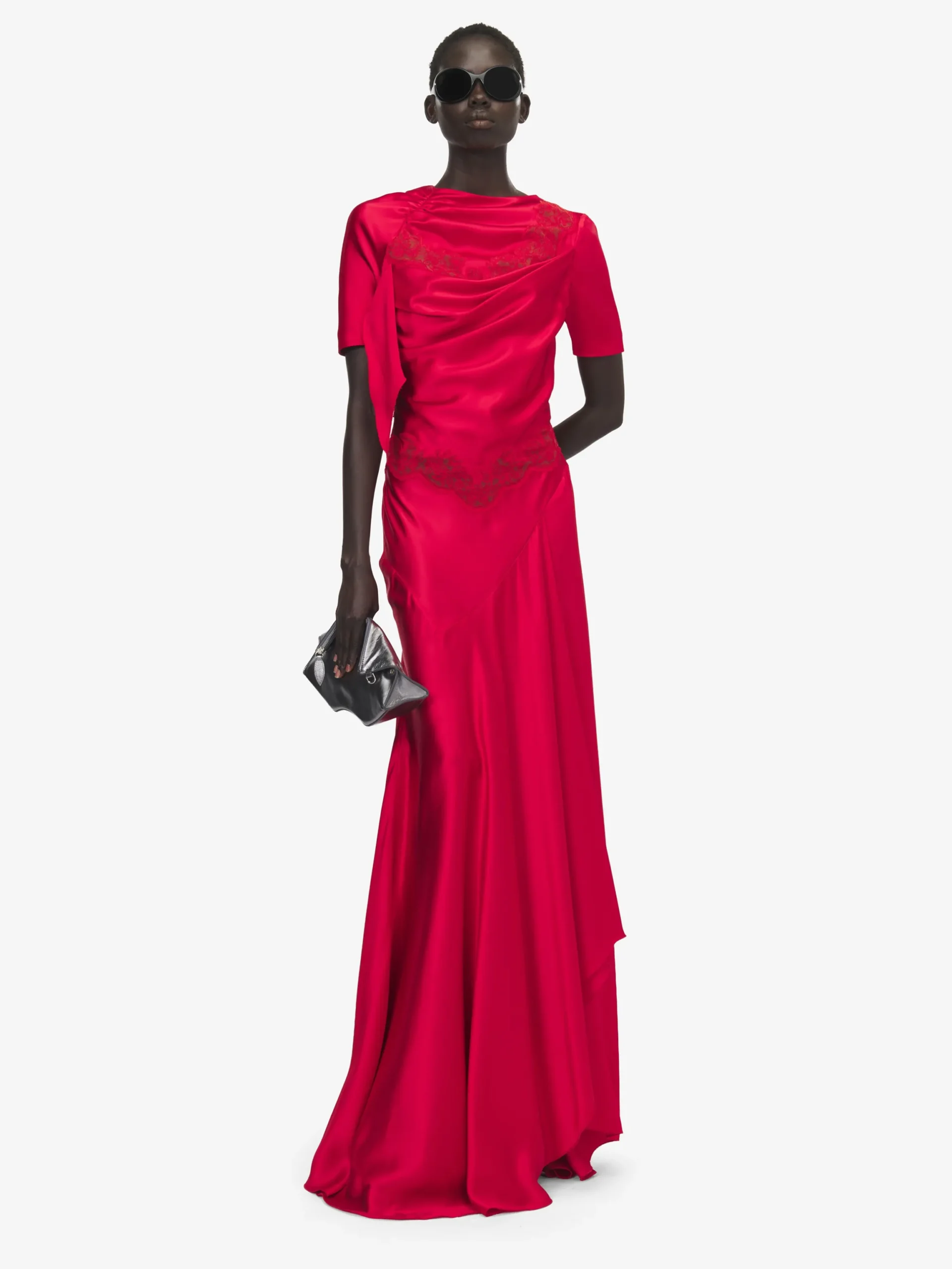 Abito da sera con inserti in pizzo da Donna in Rosso