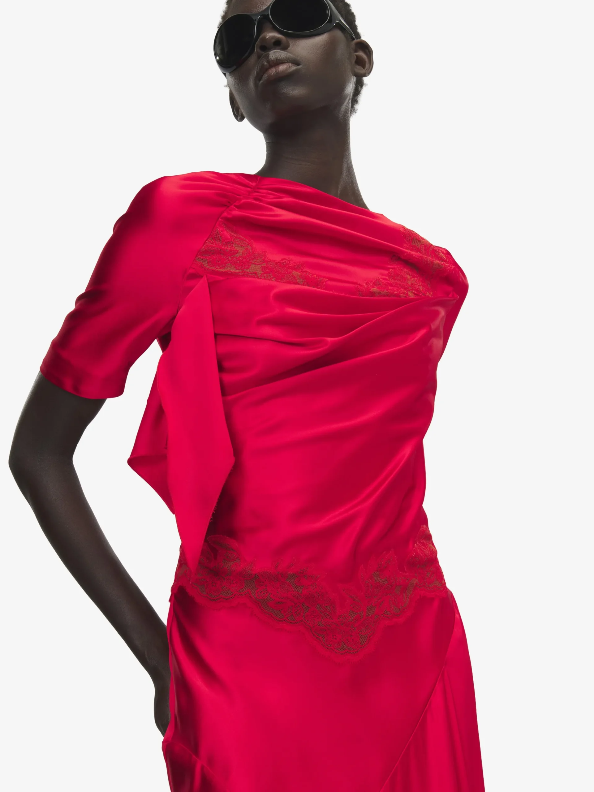 Abito da sera con inserti in pizzo da Donna in Rosso