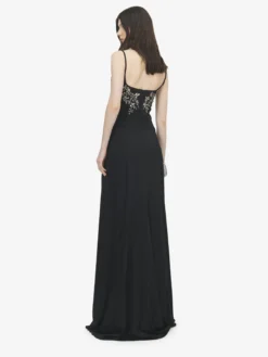Abito da sera con ricamo floreale da Donna in Nero
