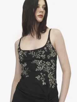 Abito da sera con ricamo floreale da Donna in Nero