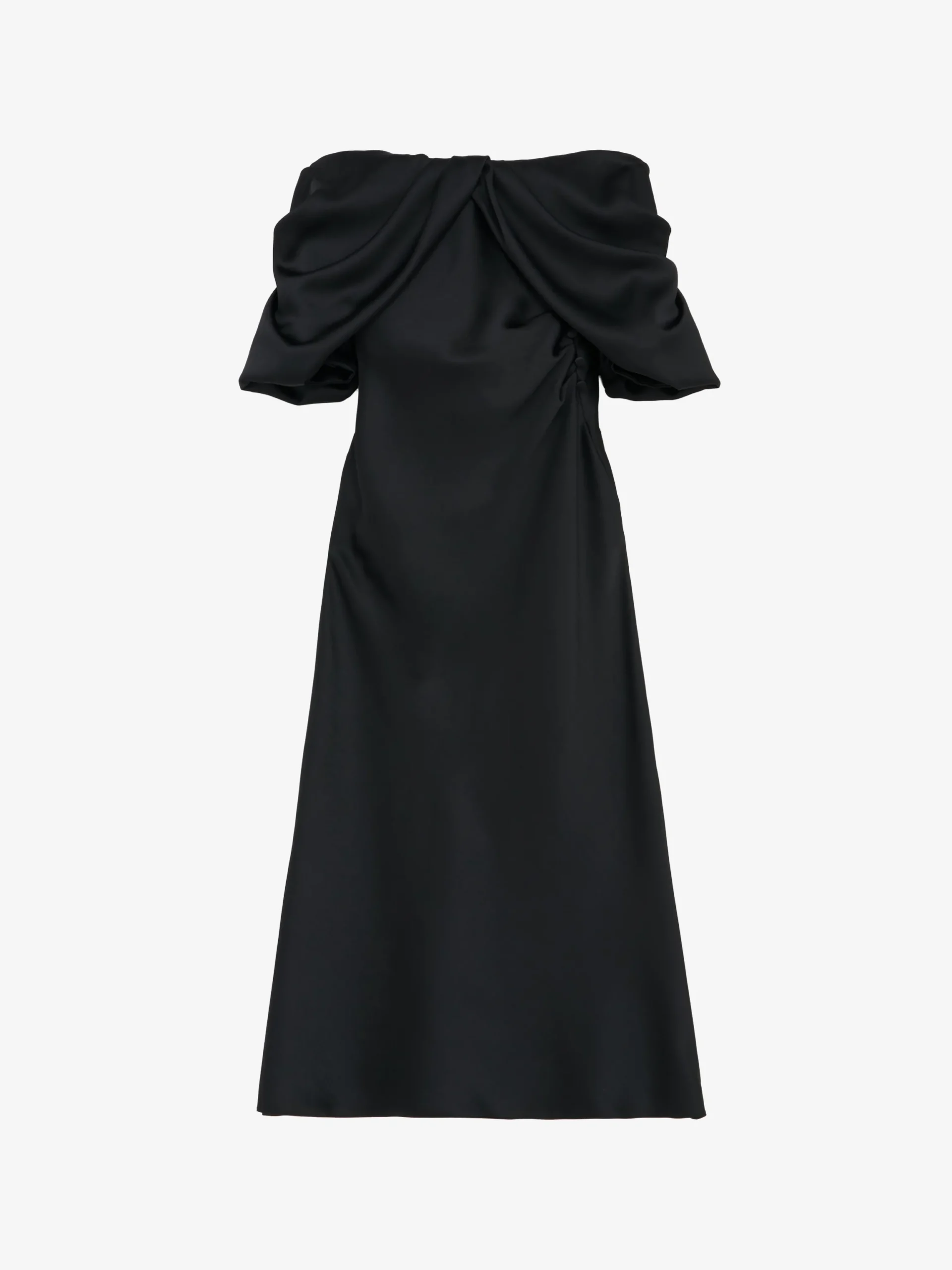 Abito da sera drappeggiato con spalle scoperte da Donna in Nero