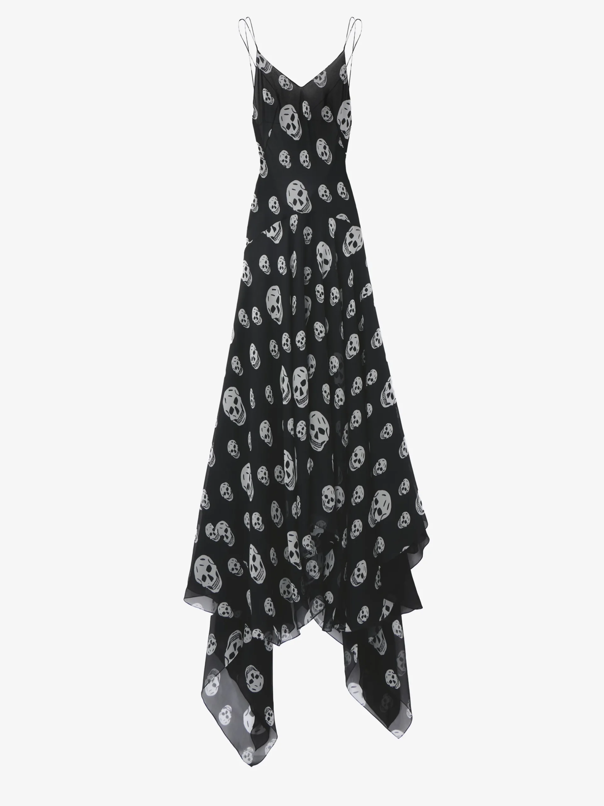 Abito da sera in seta con stampa Skull da Donna in Nero/Bianco