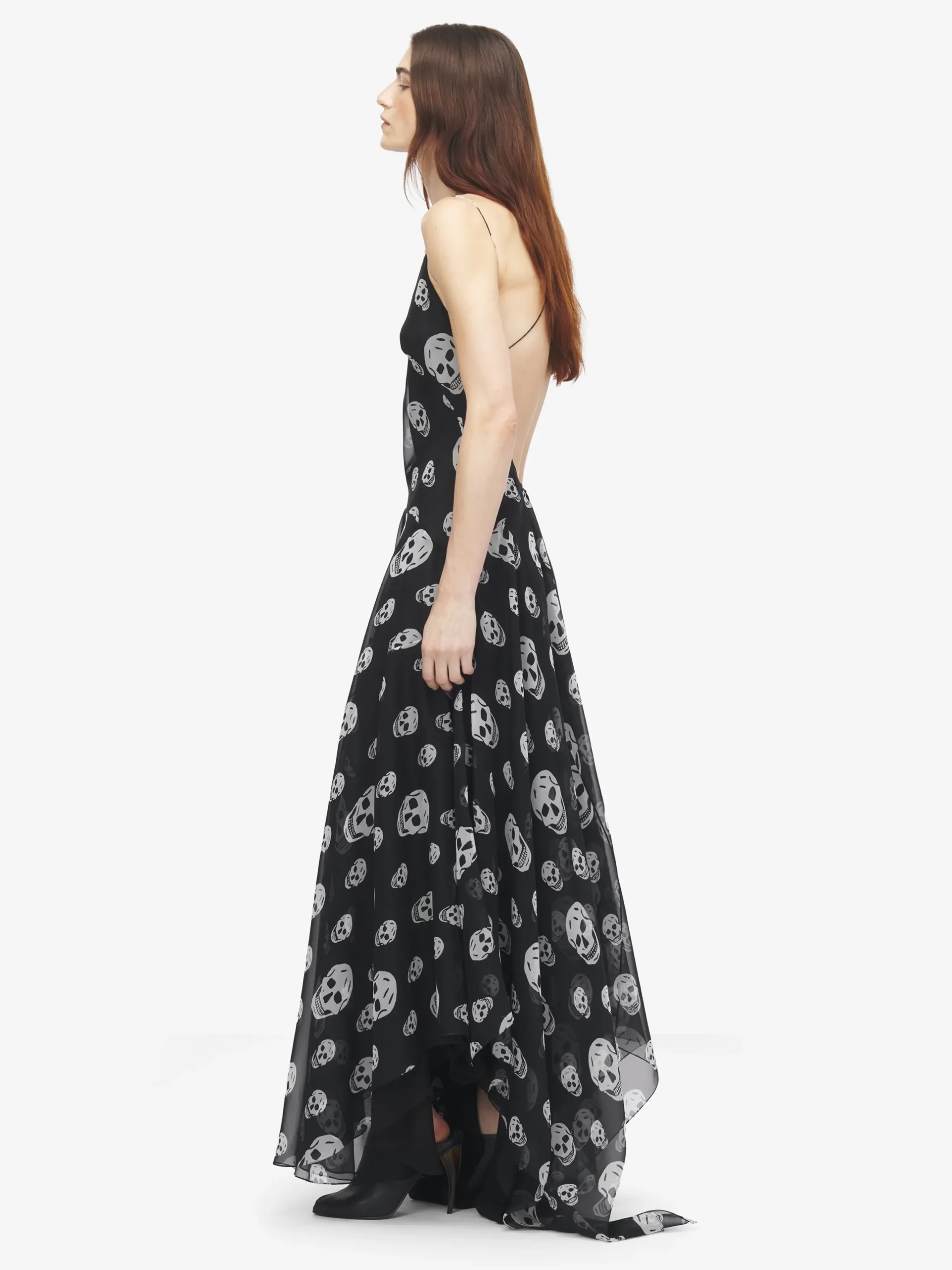 Abito da sera in seta con stampa Skull da Donna in Nero/Bianco