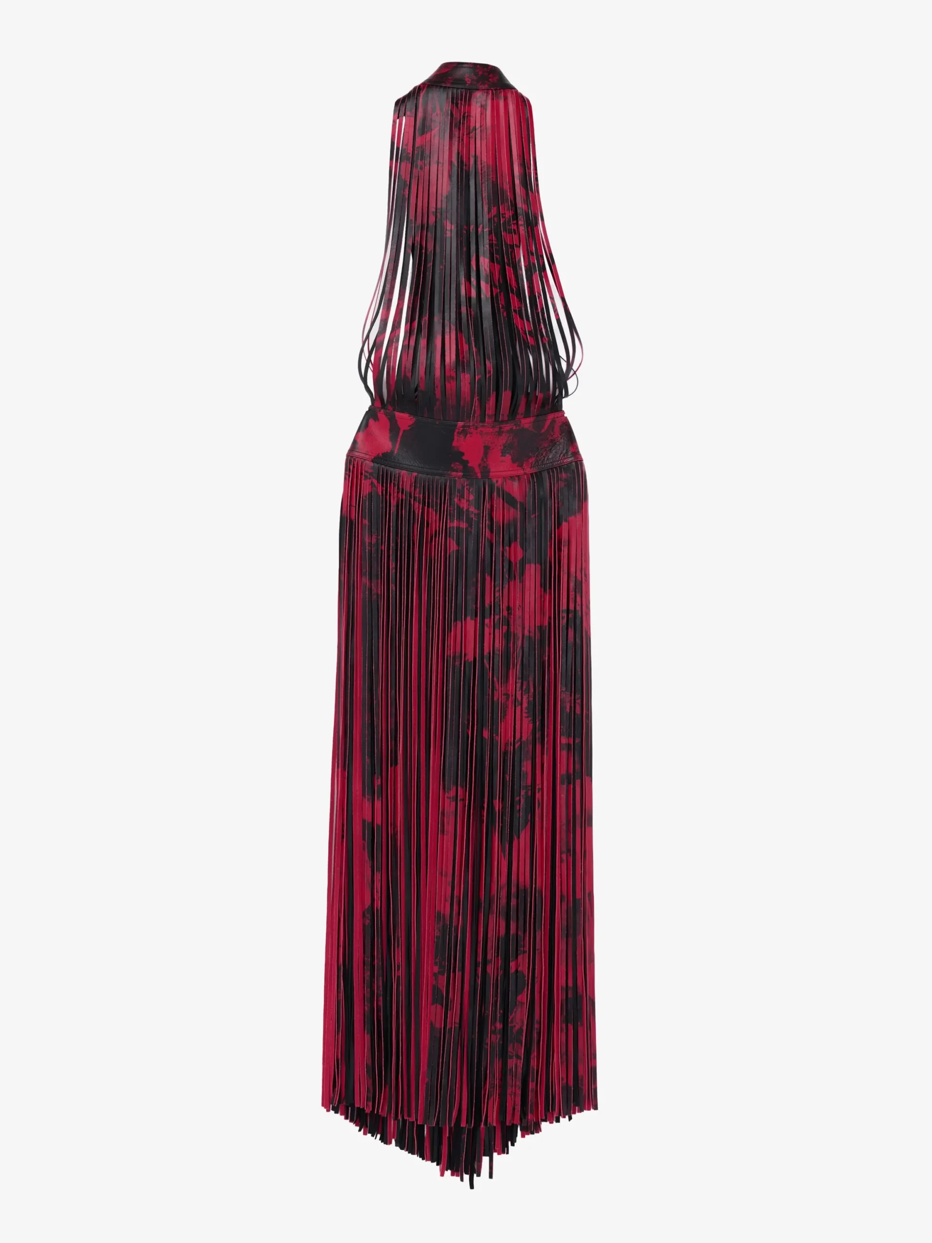 Abito floreale in pelle con frange da Donna in Nero/Rosso