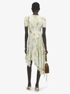 Abito in seta con stampa floreale da Donna in Pietra/Arancione chiaro