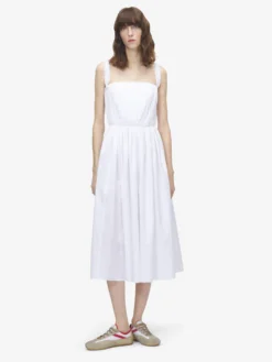 Abito midi arricciato da Donna in Bianco Ottico