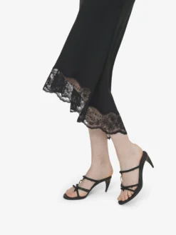 Abito midi con inserti in pizzo da Donna in Nero