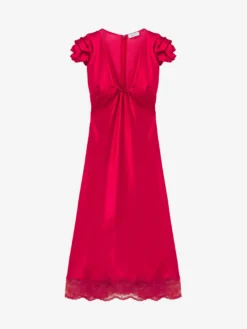 Abito midi con maniche arricciate da Donna in Rosso