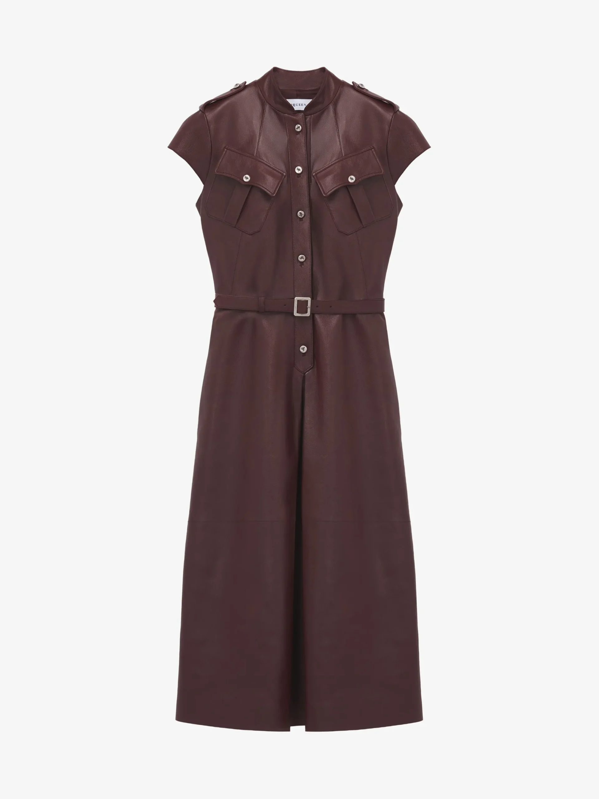 Abito midi in pelle stile uniforme da Donna in Bordeaux