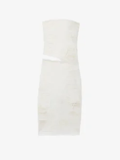 Abito senza spalline in denim con cut-out da Donna in Avorio