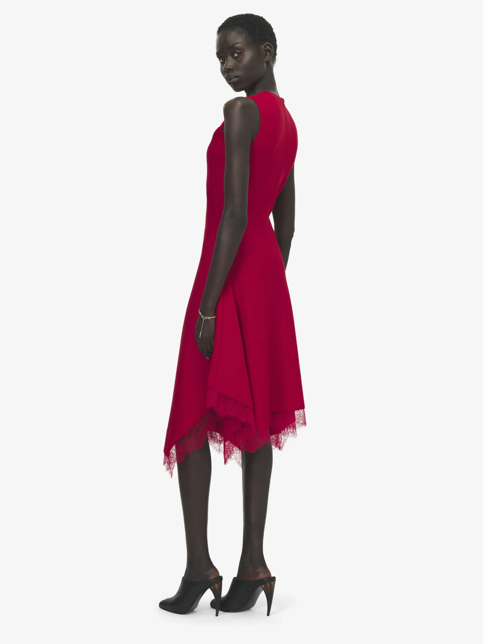 Abito svasato con inserti in pizzo da Donna in Rosso