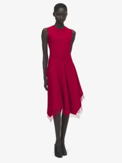 Abito svasato con inserti in pizzo da Donna in Rosso