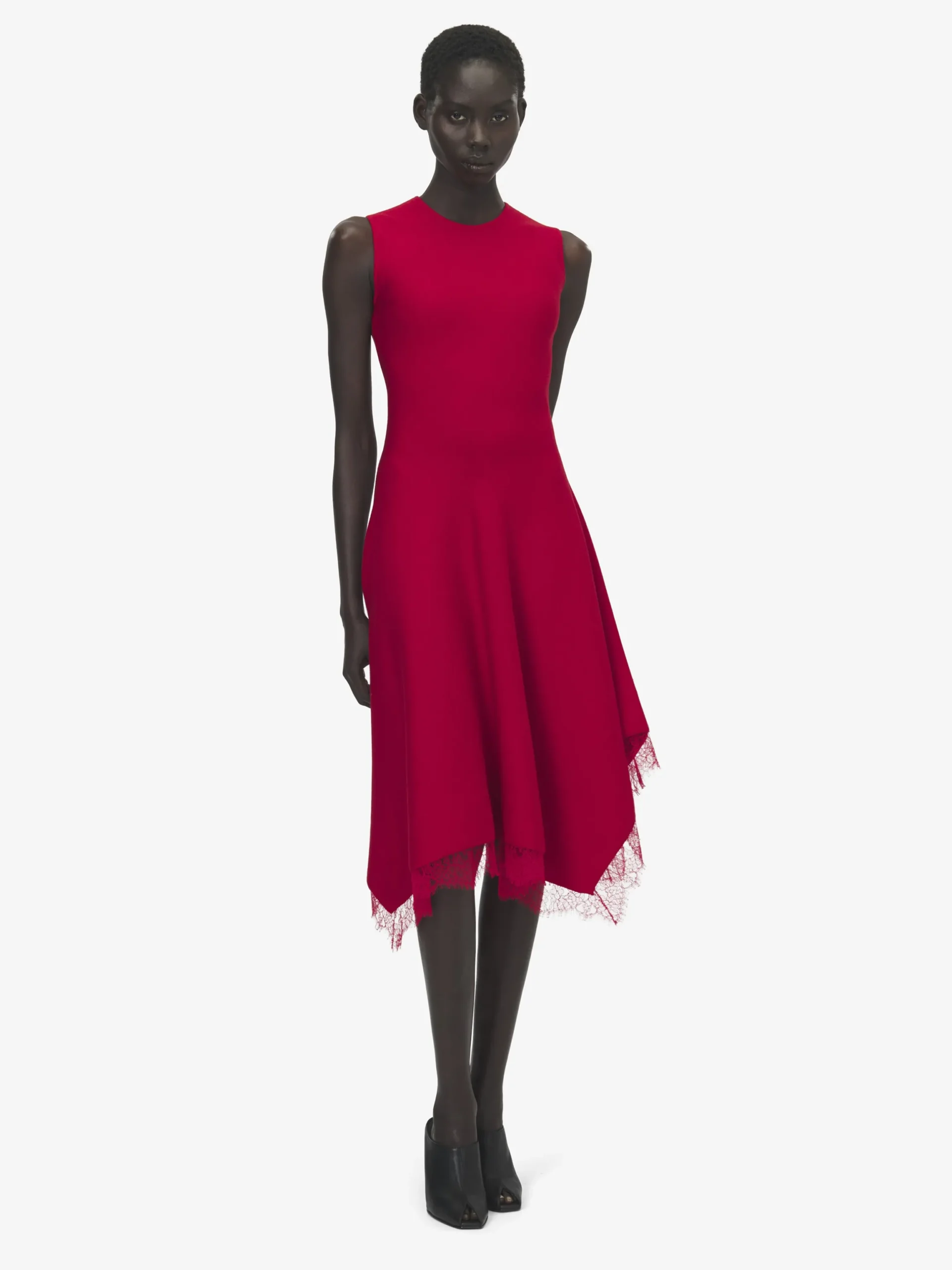 Abito svasato con inserti in pizzo da Donna in Rosso