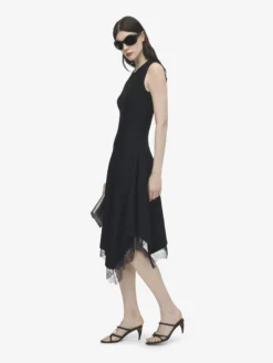 Abito svasato con inserti in pizzo da Donna in Nero
