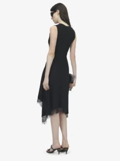Abito svasato con inserti in pizzo da Donna in Nero