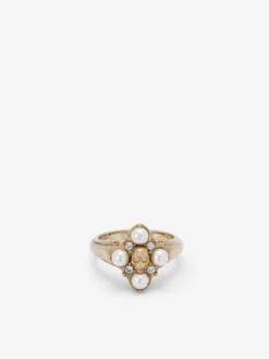 Anello Skull con cristalli da Donna in Finitura oro pallido