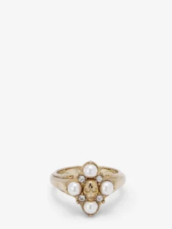 Anello Skull con cristalli da Donna in Finitura oro pallido