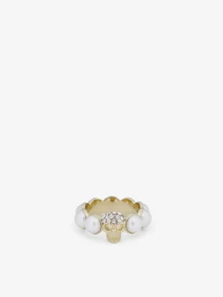 Anello Skull con perla da Donna in Finitura oro pallido