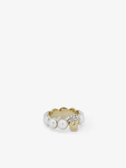 Anello Skull con perla da Donna in Finitura oro pallido
