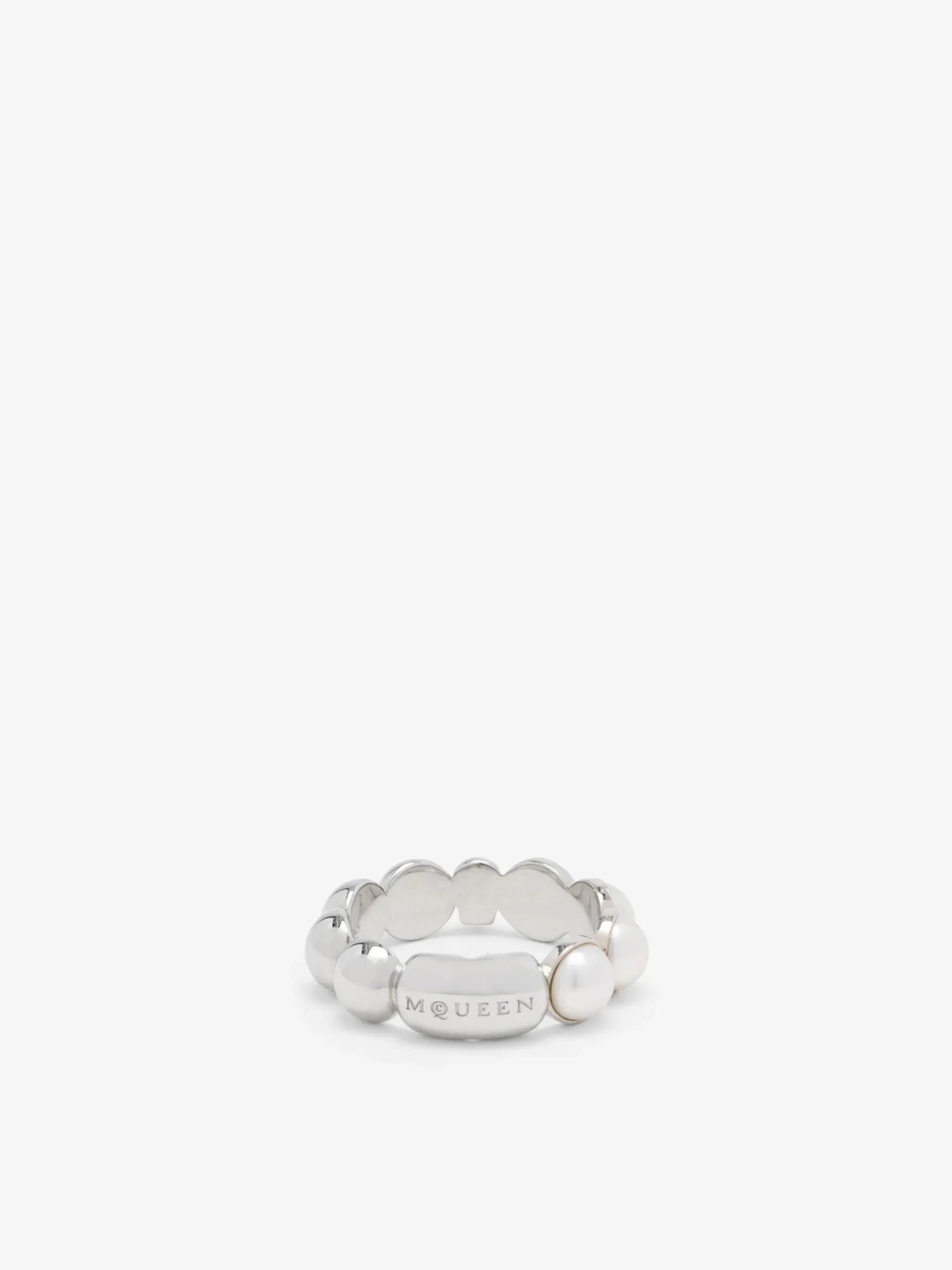 Anello Skull con perla da Uomo in Finitura palladio
