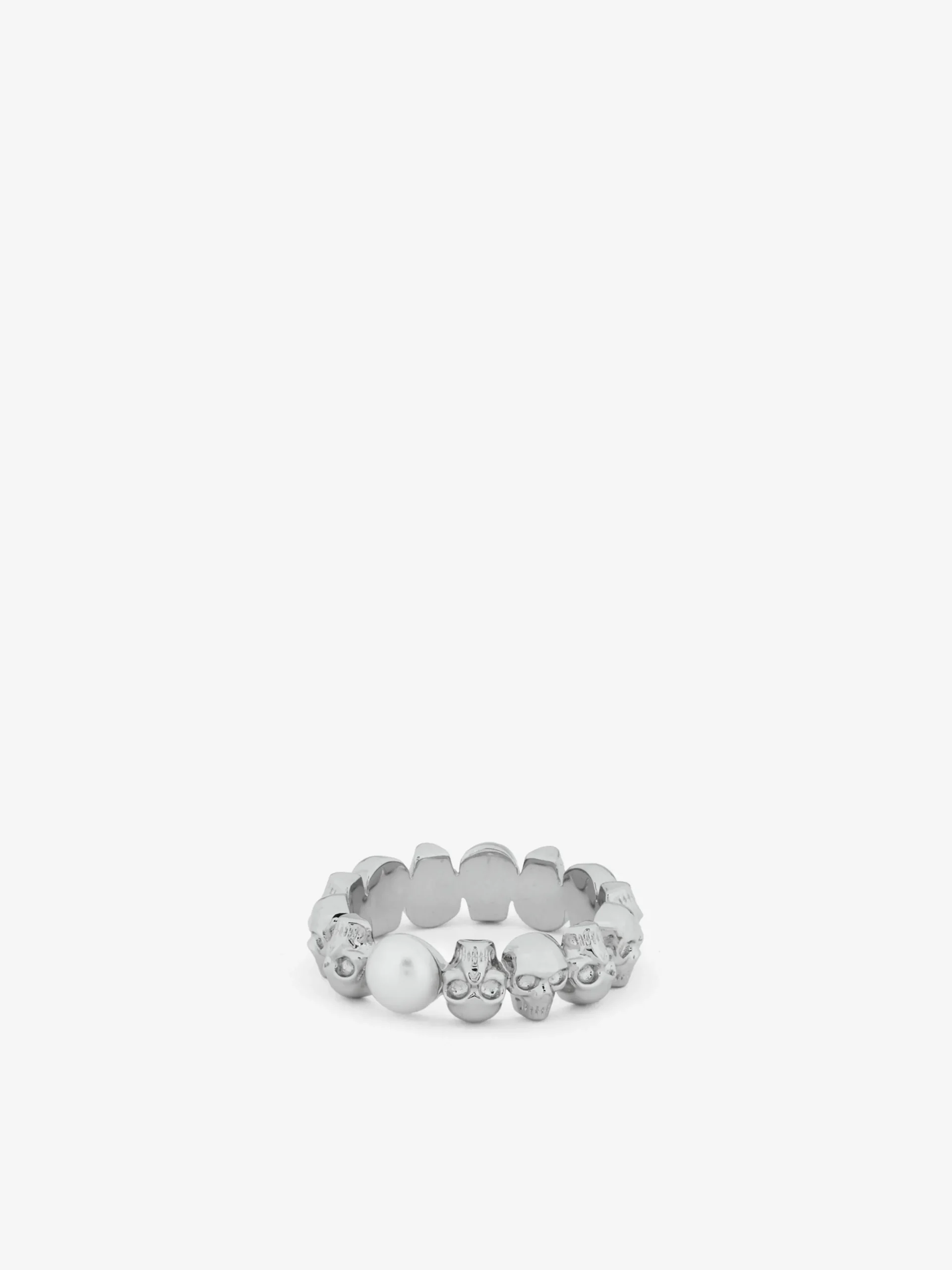 Anello Skull con perla da Uomo in Finitura palladio