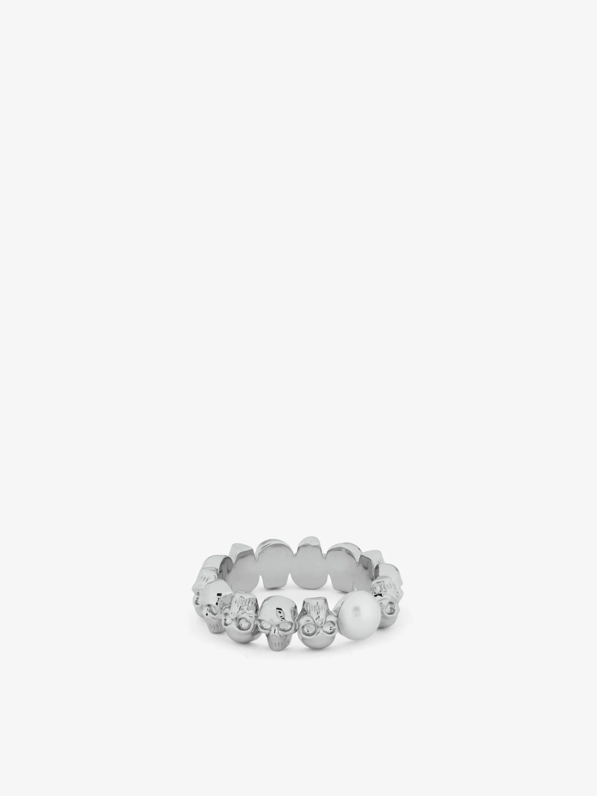 Anello Skull con perla da Uomo in Finitura palladio