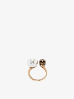 Anello Skull Effetto Perla da Donna in Finitura oro anticato