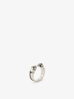 Anello Twin Skull da Uomo in Finitura argento anticato