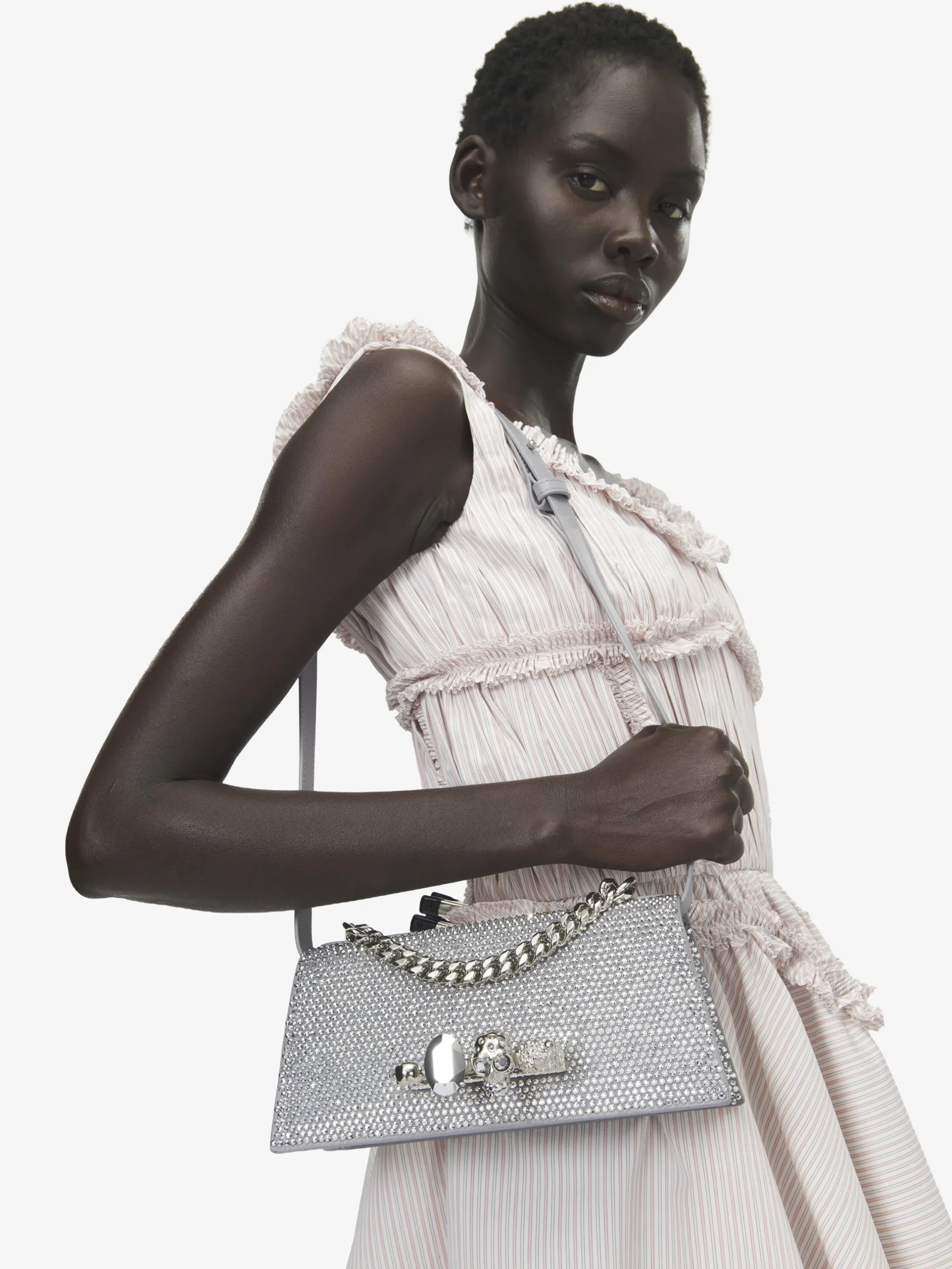 Borsa Jewelled Mini a spalla da Donna in Finitura argento