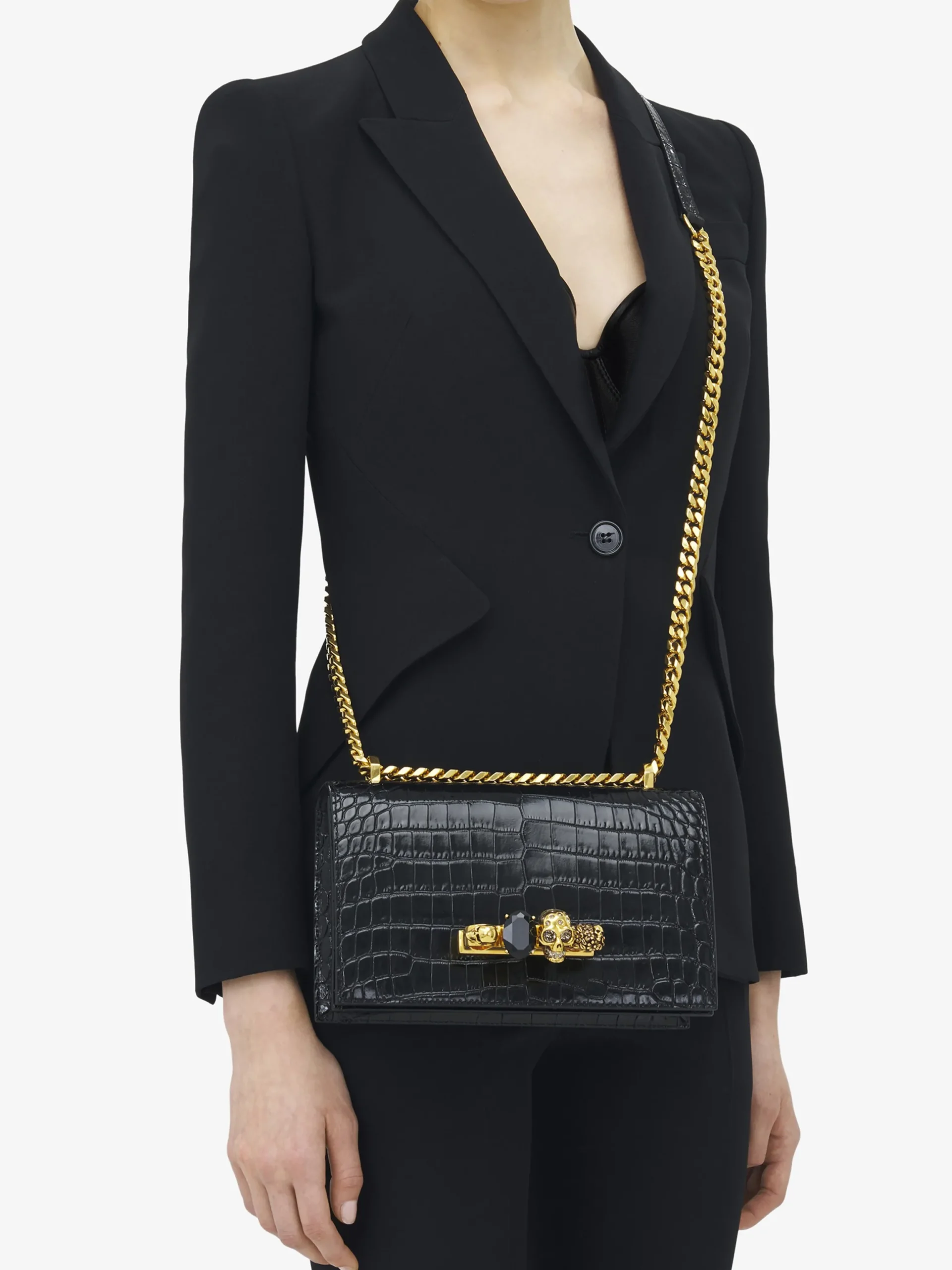 Borsa Jewelled Satchel da Donna in Nero/Oro
