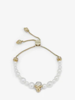 Bracciale dell’amicizia Skull con perla da Donna in Finitura oro pallido