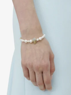 Bracciale dell’amicizia Skull con perla da Donna in Finitura oro pallido