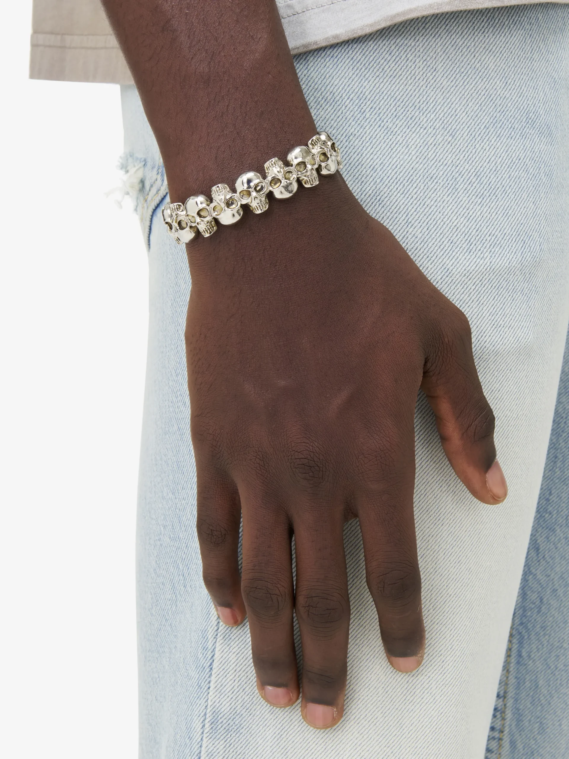 Bracciale rigido multi Skull da Uomo in Finitura argento anticato