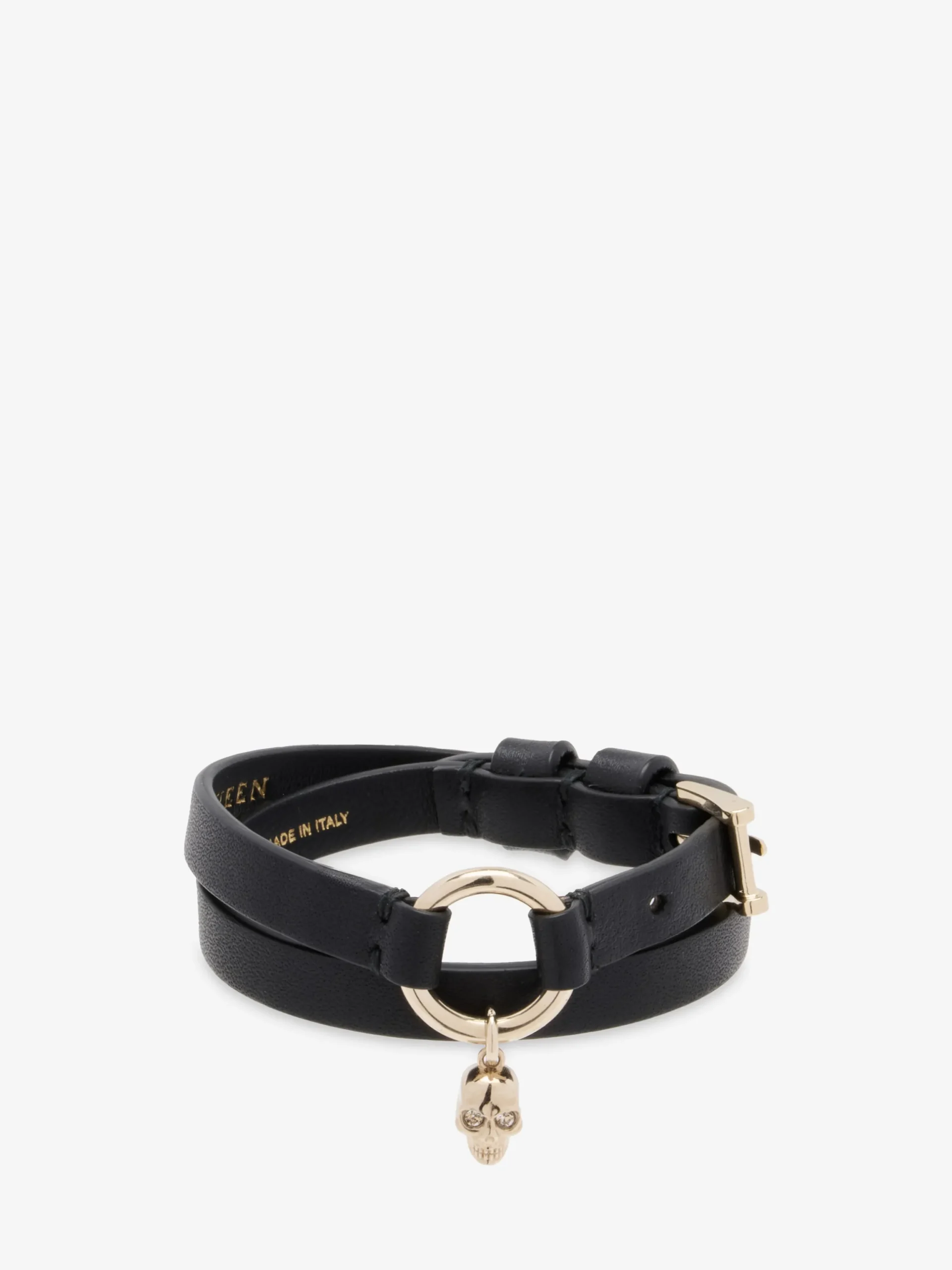 Bracciale Skull a doppio giro con anello da Donna in Nero