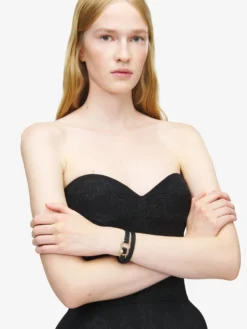 Bracciale Skull a doppio giro con anello da Donna in Nero