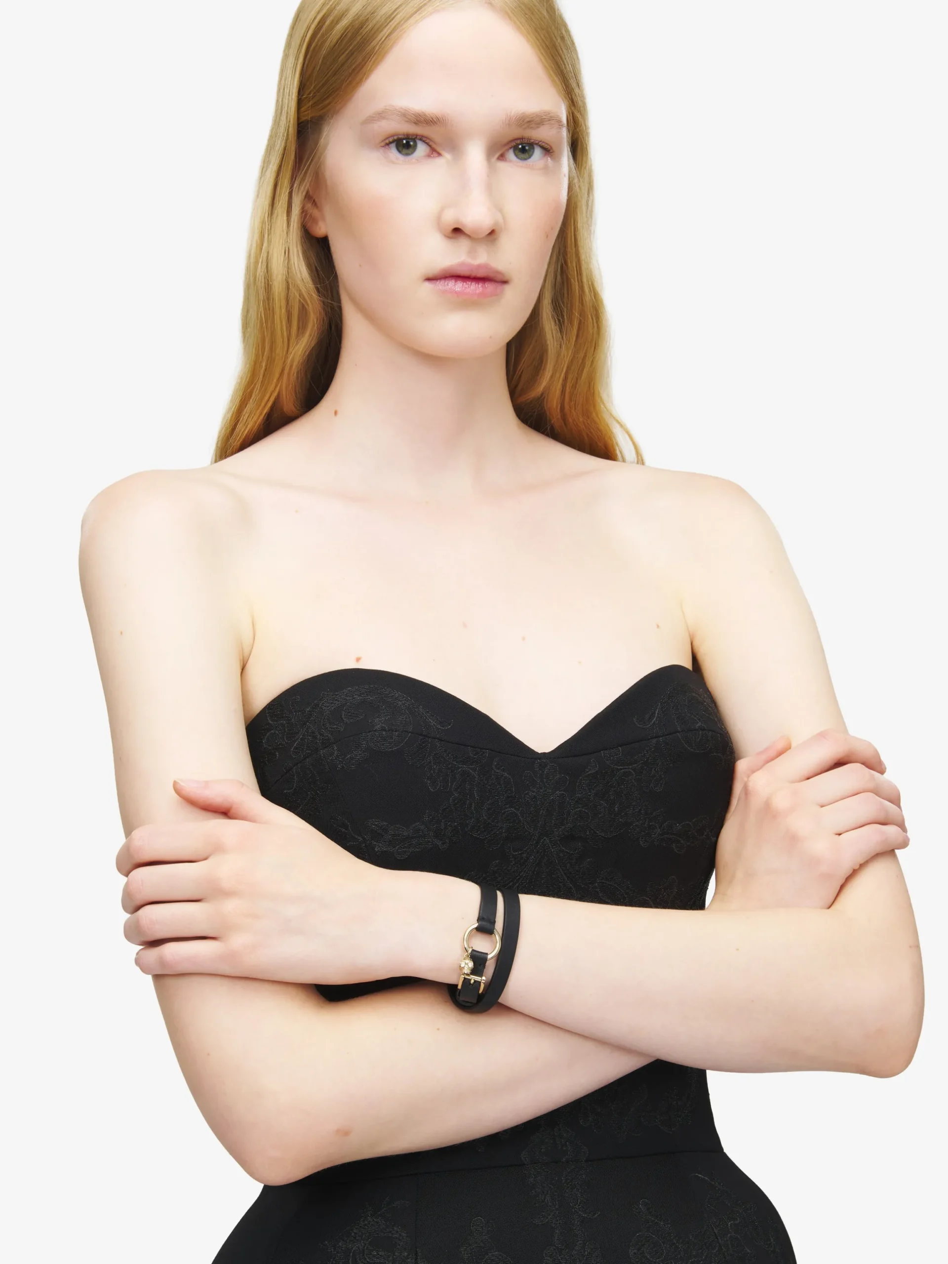 Bracciale Skull a doppio giro con anello da Donna in Nero