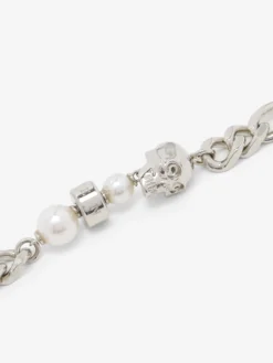 Bracciale Skull con perla da Uomo in Finitura palladio