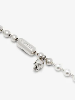 Bracciale Skull & Pearl da Uomo in Finitura palladio