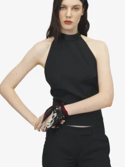Bracciale Skull Scarf a doppio giro da Donna in Nero/Rosso