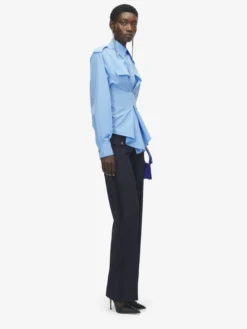 Camicia a maniche lunghe arricciata da Donna in Blu