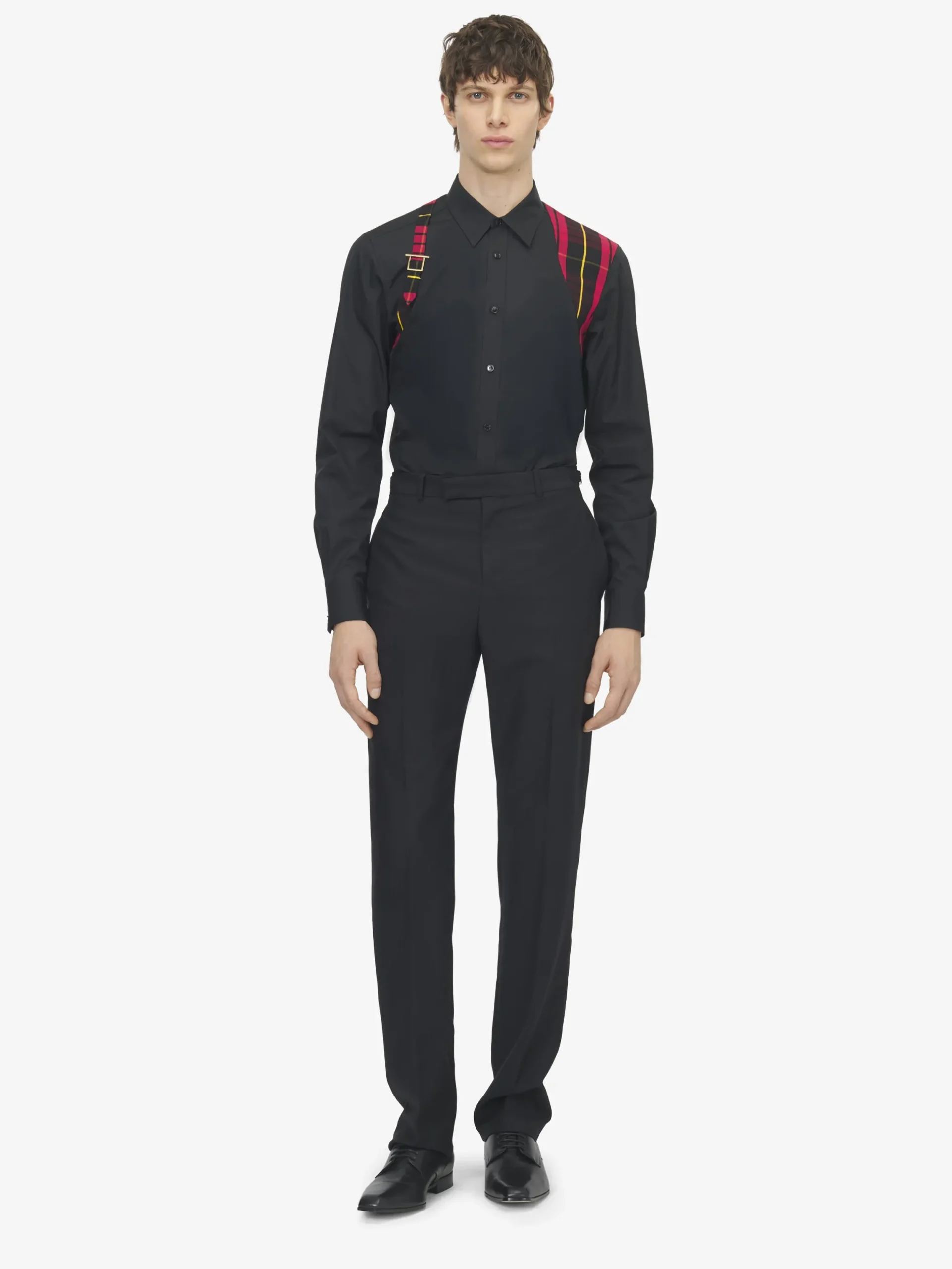 Camicia con Imbracatura Tartan da Uomo in Nero