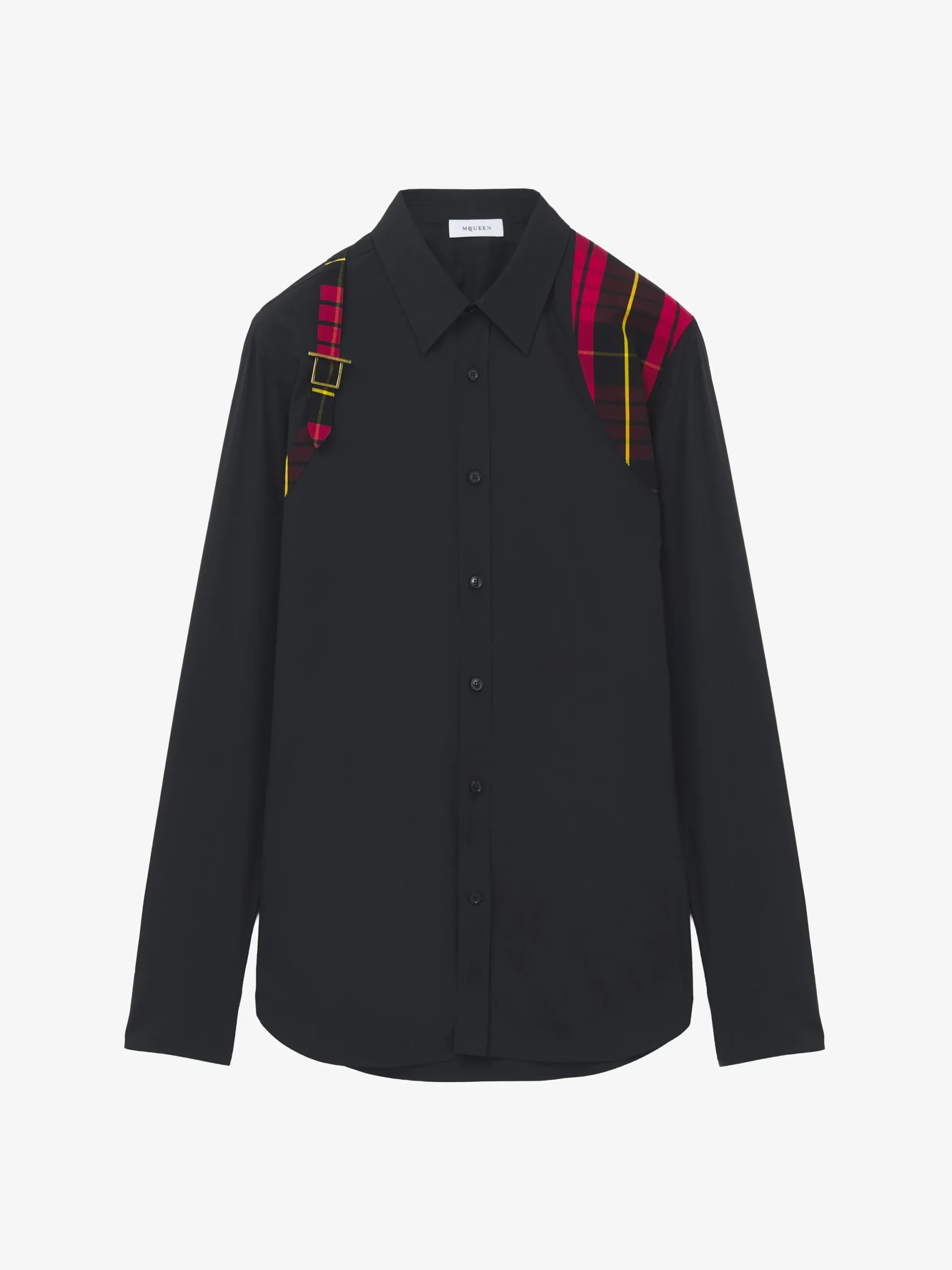 Camicia con Imbracatura Tartan da Uomo in Nero
