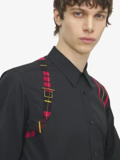 Camicia con Imbracatura Tartan da Uomo in Nero