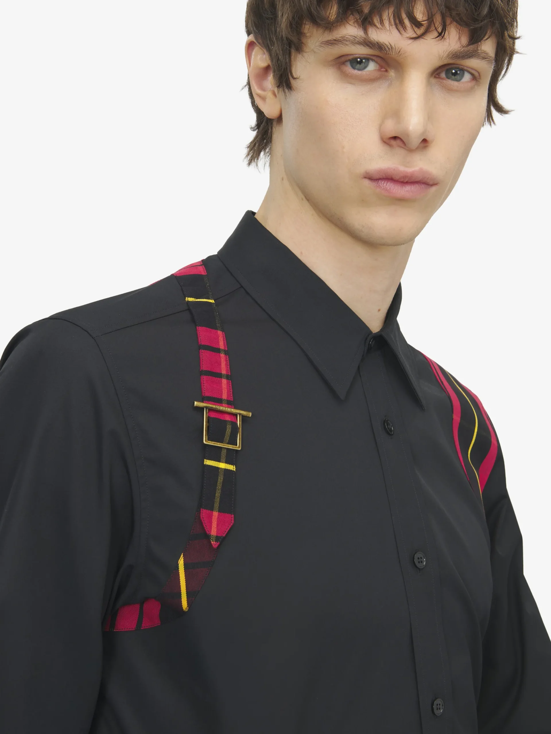 Camicia con Imbracatura Tartan da Uomo in Nero